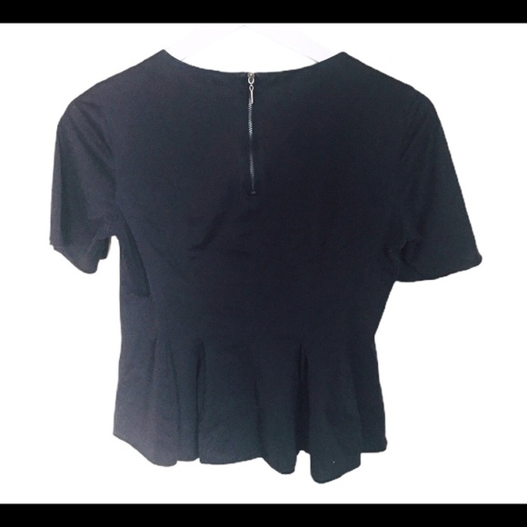 REBECCA TAYLOR Short Sleeve Peplum Bottom Top With Black Back Zip Detail Black S - Picture 11 of 13
